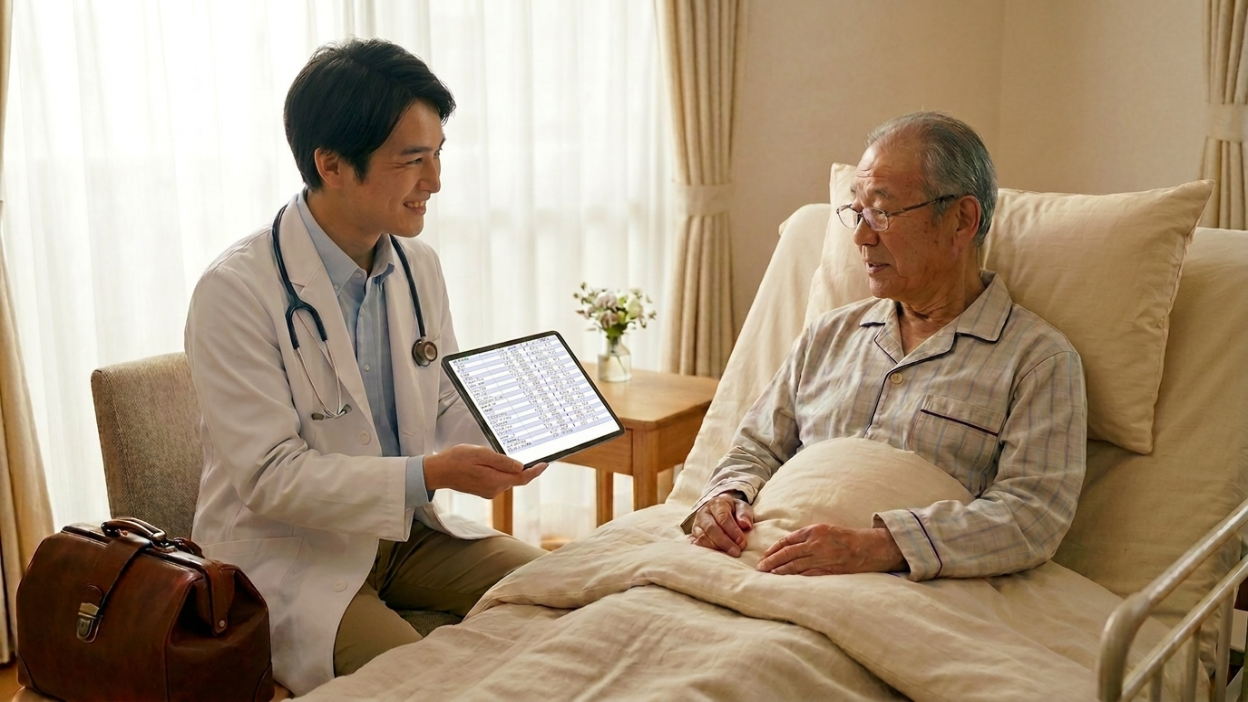 モバイル端末で検査結果を確認する医師